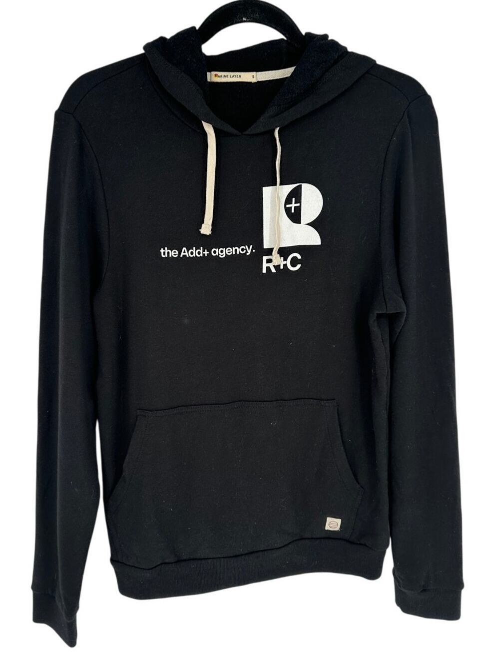 Marine Layer Black Hoodie with White Graphic Print Activewear Stretch Comfort S